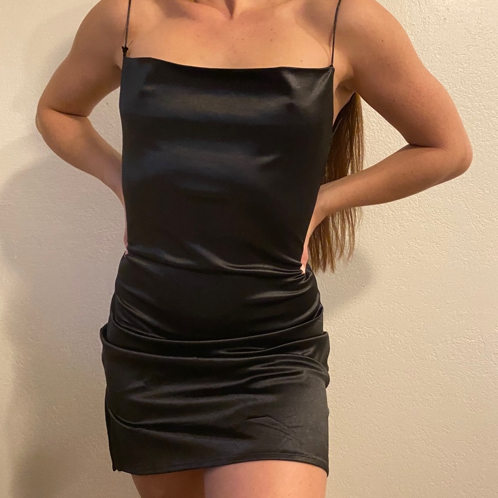 BLACK ZAFUL SATIN DRESS